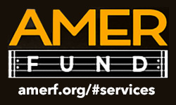 logo of Amer Fund in white and yellow with black background