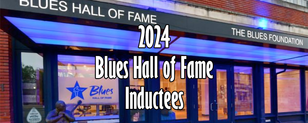 Front entrance of the blues hall of fame with a 2014 inductees sign.